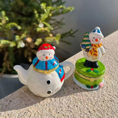 Snowman with Christmas Tree Trinket Box