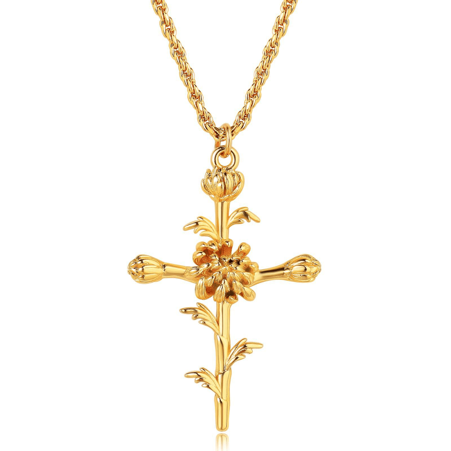 Floral Cross Pendant Neckalce