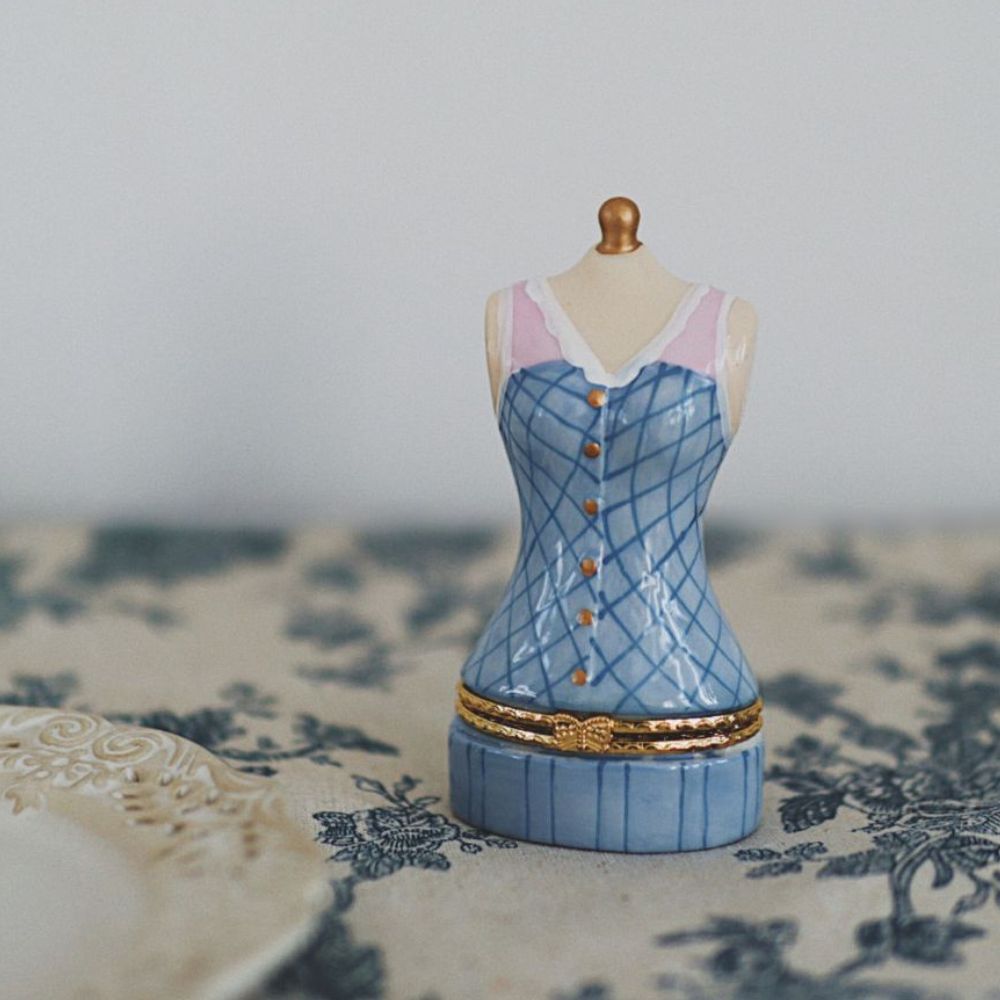 Blue Plaid Mannequin Trinket Box