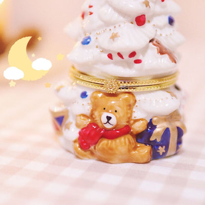 Fuzzy Bear Christmas Tree Trinket Box