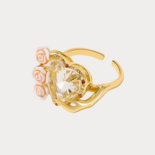Champagne Rose Flower Heart Ring