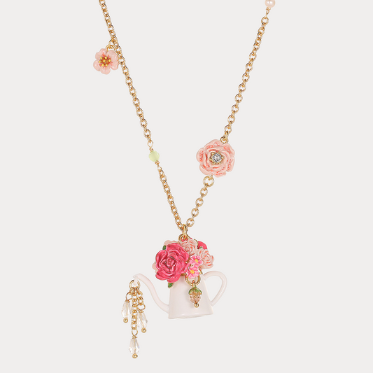 Floral Teapot Charm Necklace