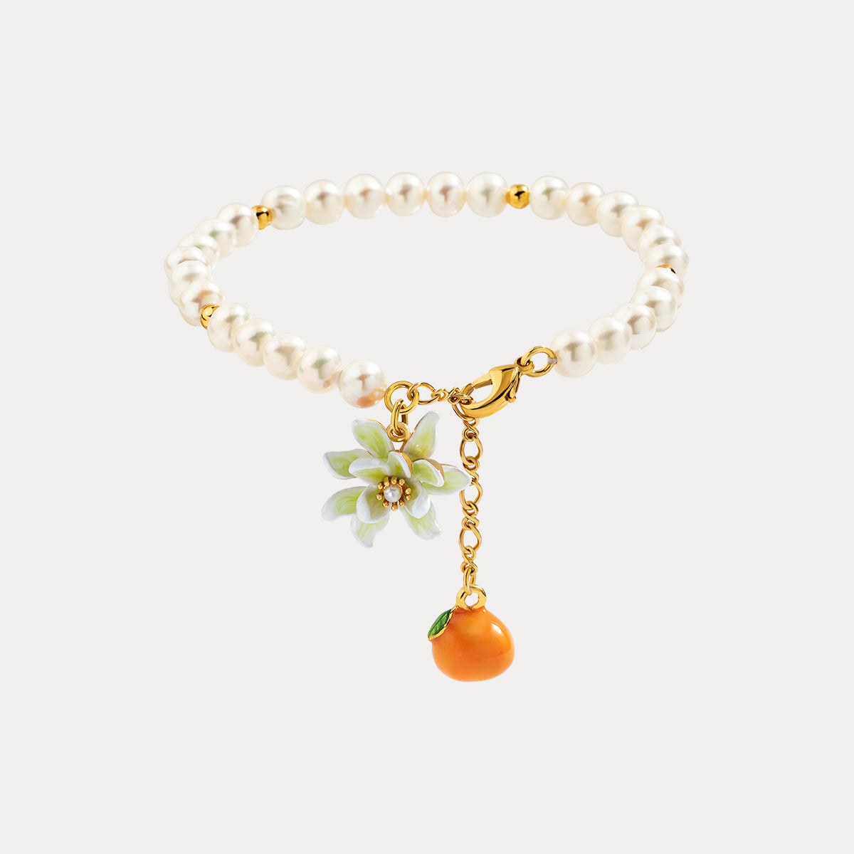 Orange Bracelet With Flower & Pearl