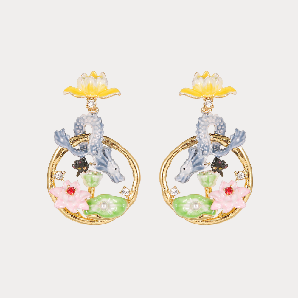 Dragon Lotus Hoop Earrings