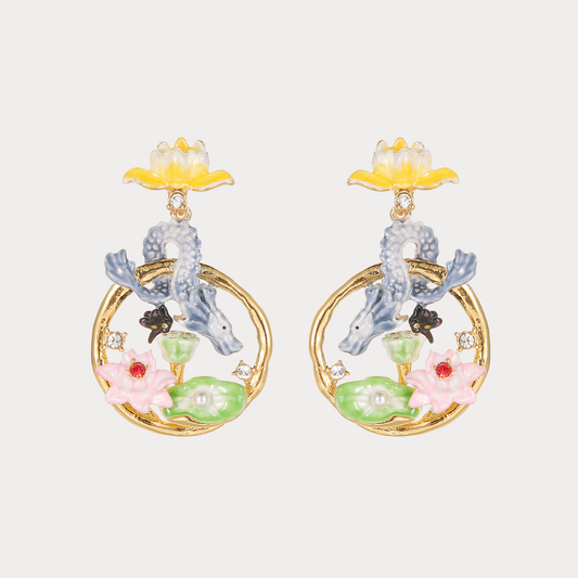 Dragon Lotus Hoop Earrings