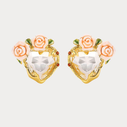 Champagne Rose Flower Heart Earrings