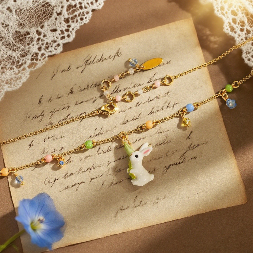 Cute Bunny With Flower Necklace