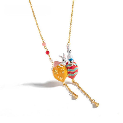 Bunny Couple Hot Air Balloon Necklace