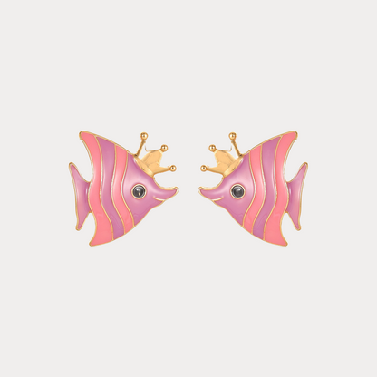 Pink Crown Fish Earrings