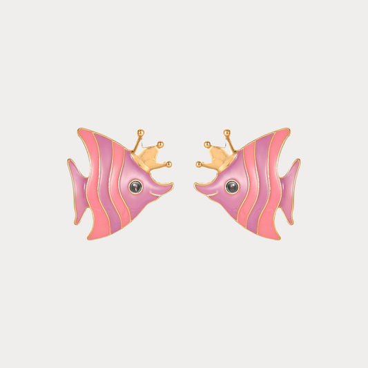 Pink Crown Fish Earrings