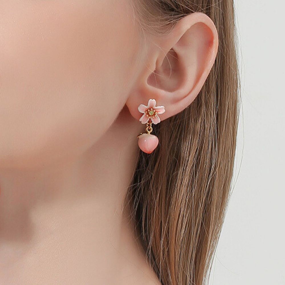 Peach Earrings With Flower