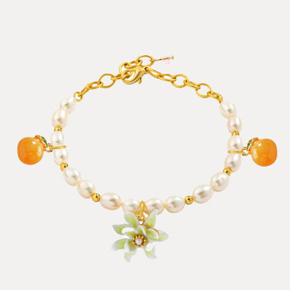 Orange Bracelet With Flower & Pearl