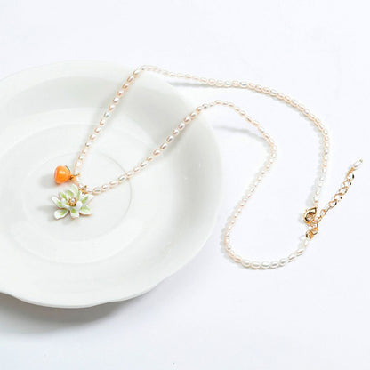 Orange Necklace With Pearls