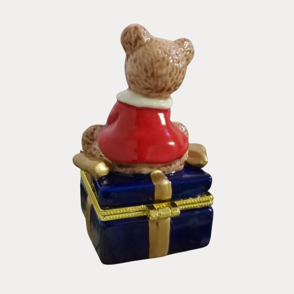 Christmas Bear on Gift Box Trinket Box