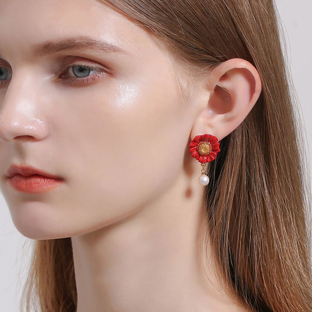 Red Daisy Earring