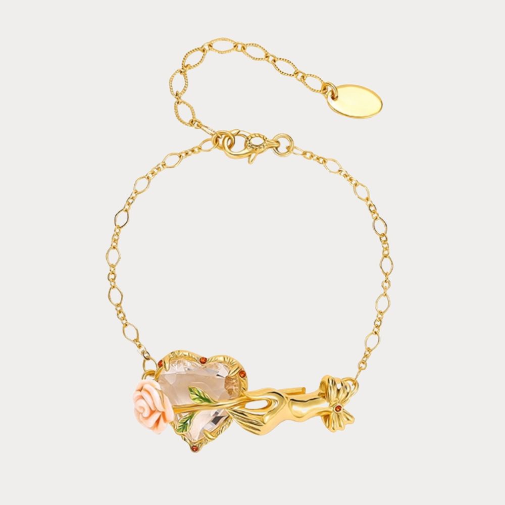 Champagne Rose Flower Heart Bracelet