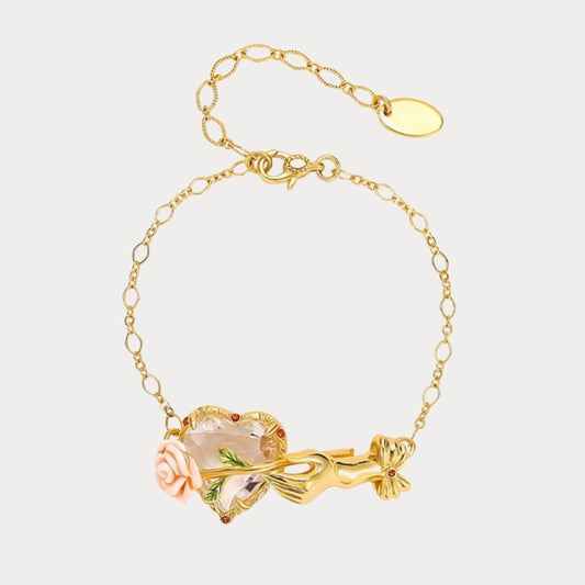 Champagne Rose Flower Heart Bracelet