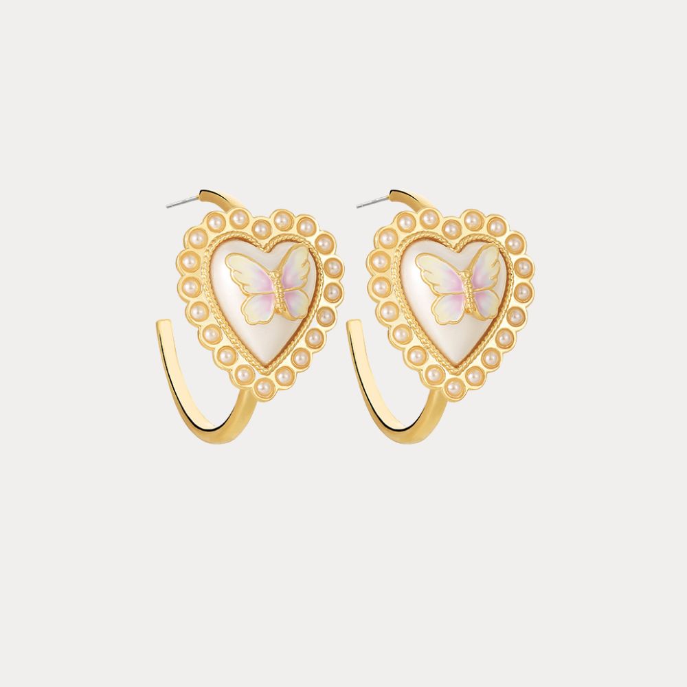 Butterfly Heart Hoop Earrings