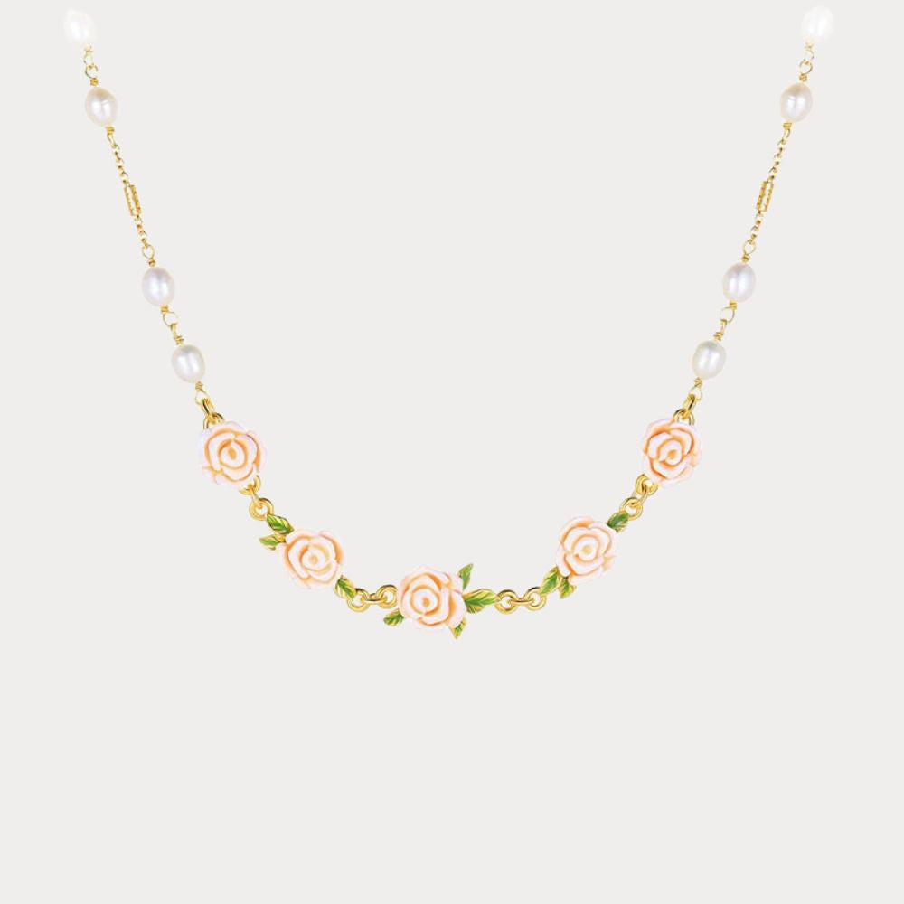 Champagne Rose Flower Pearl Necklace