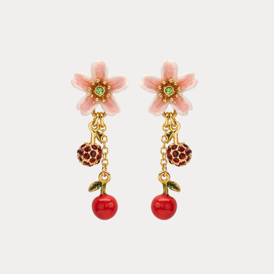 Peach Blossom & Cherry Stud Earrings