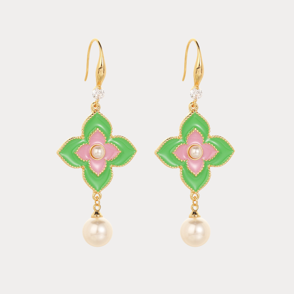 Four-Leaf Clover Pearl Earrings