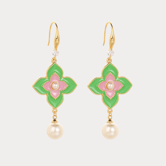 Four-Leaf Clover Pearl Earrings