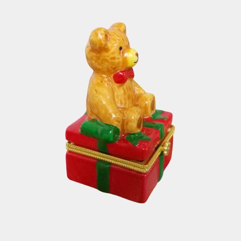 Teddy Bear on Gift Box Trinket Box