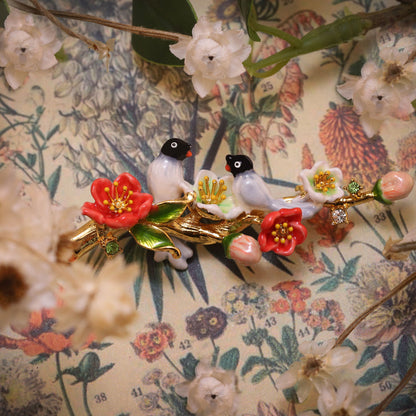 Magpie & Flower Brooch