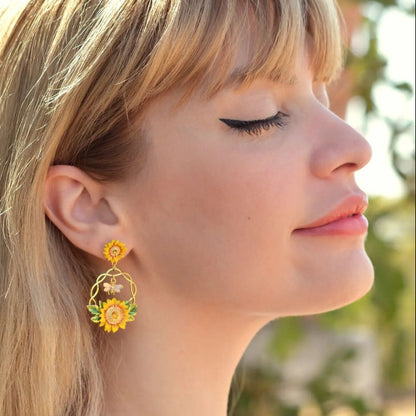 Sunflower Hoop Earrings