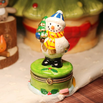 Snowman with Christmas Tree Trinket Box