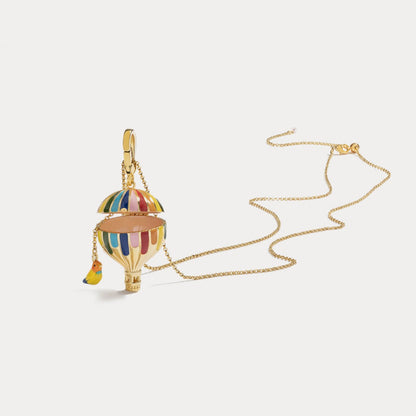 Hot Air Balloon Locket Pendant With Bird