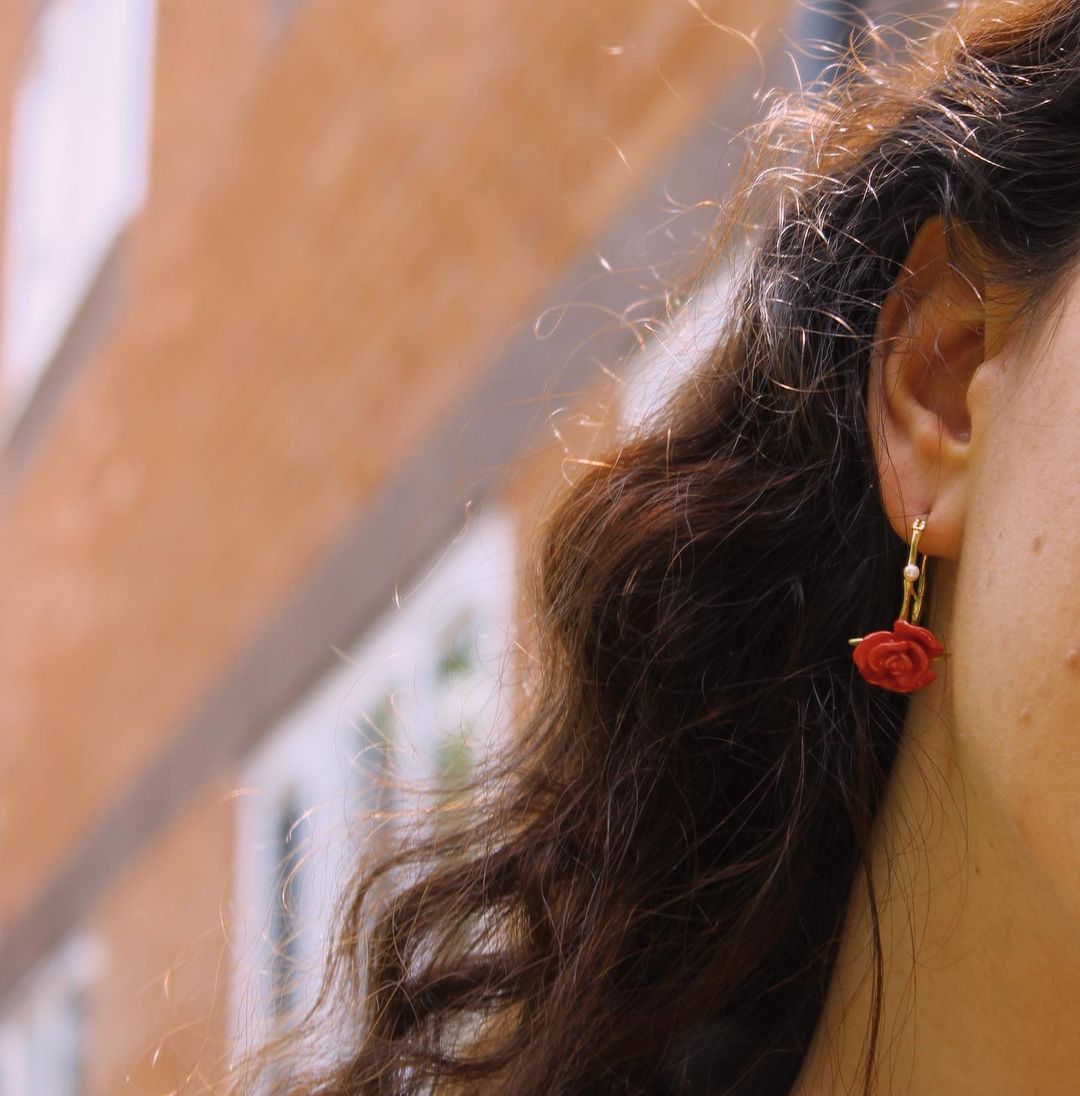 Red Rose Hoop Earrings