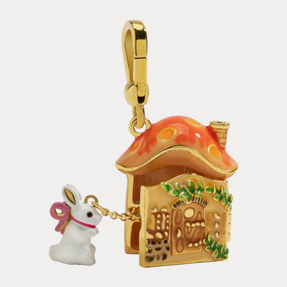 Mushroom House Locket Pendant With Rabbit