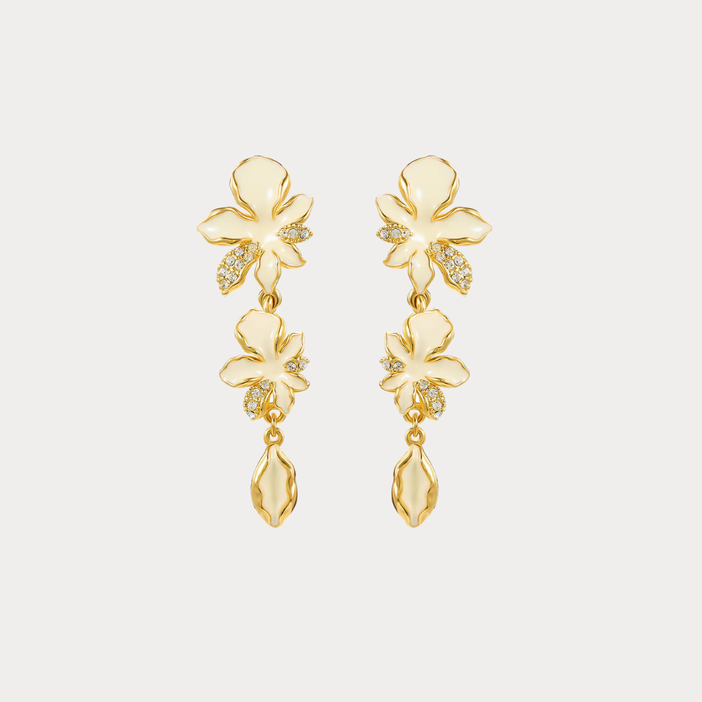 White Iris Flower Dangle Earrings