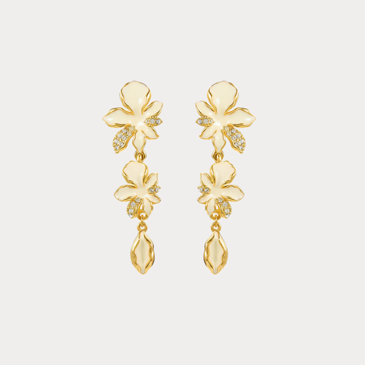 White Iris Flower Dangle Earrings