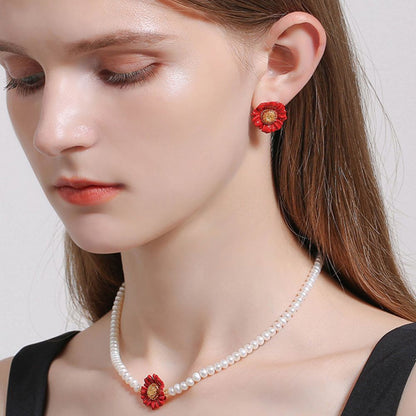 Red Daisy Stud Earring