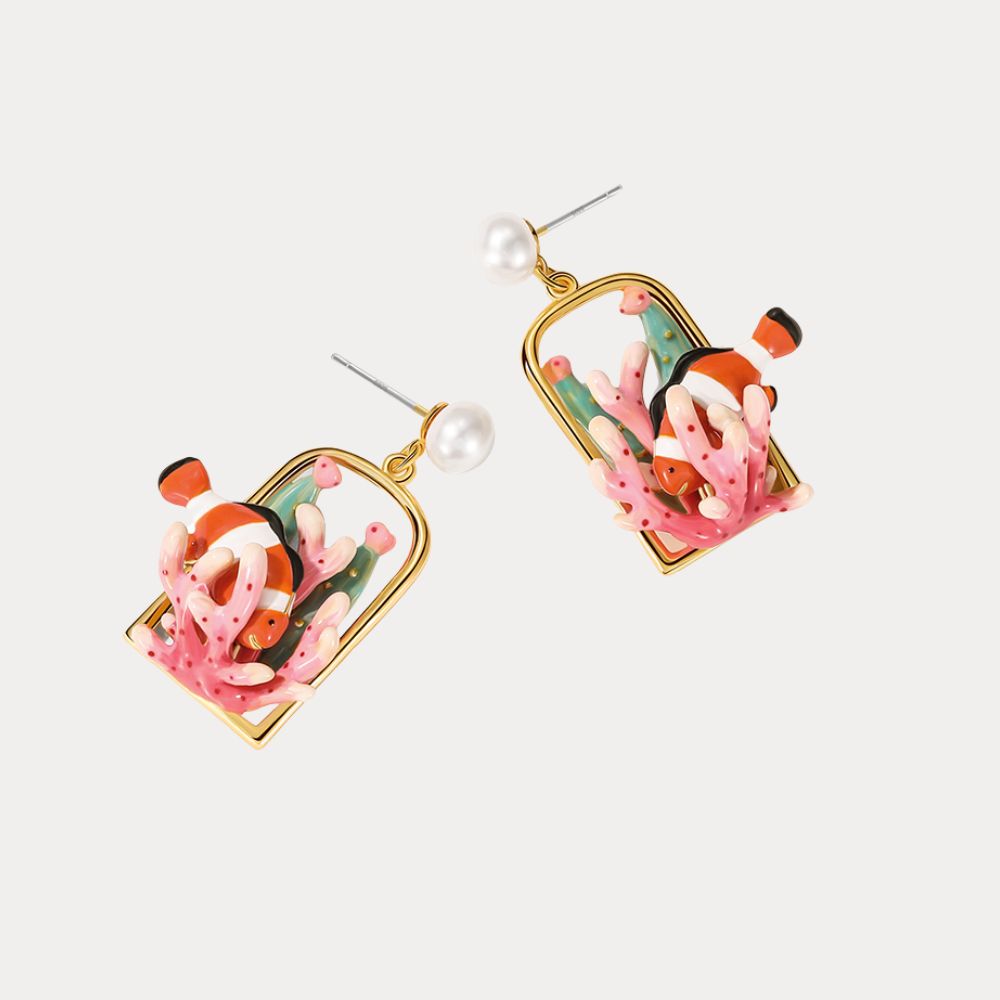 Coral Reef Clownfish Pearl Earring