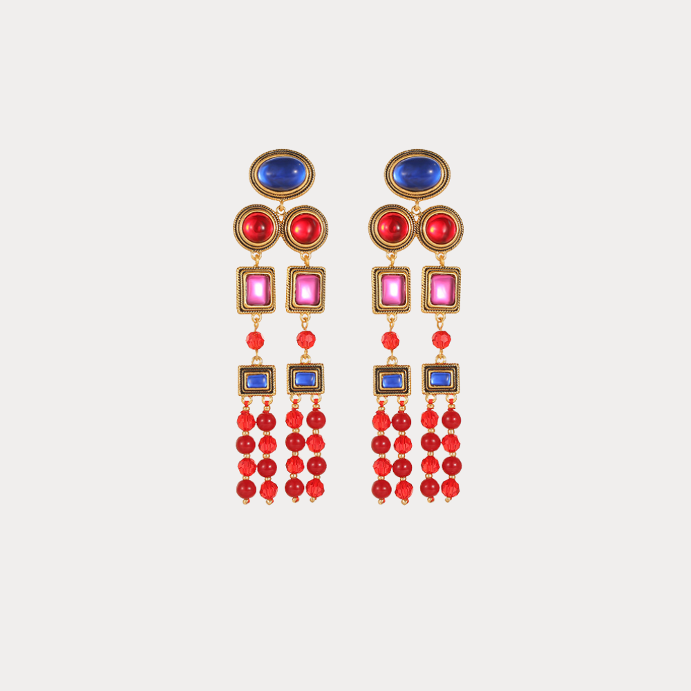 Vintage Scarlet Beaded Tassel Earrings