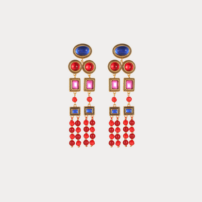 Vintage Scarlet Beaded Tassel Earrings