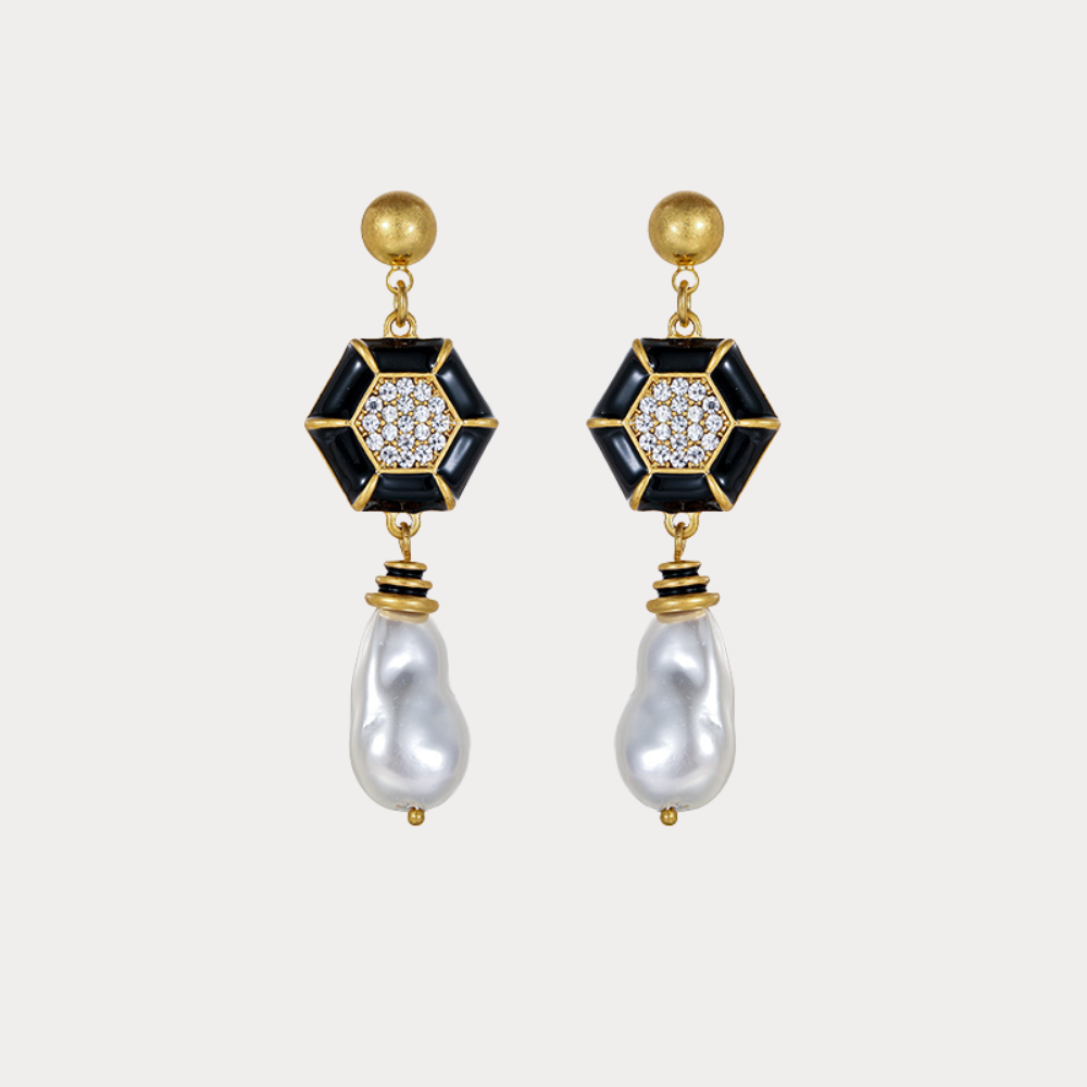 Vintage Hexagon Pearl Earrings