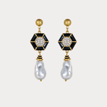 Vintage Hexagon Pearl Earrings