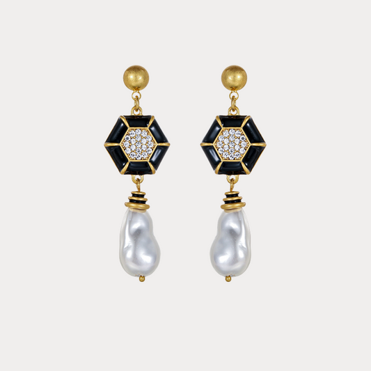 Vintage Hexagon Pearl Earrings
