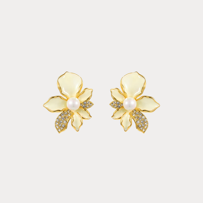 White Iris Flower Stud Earrings