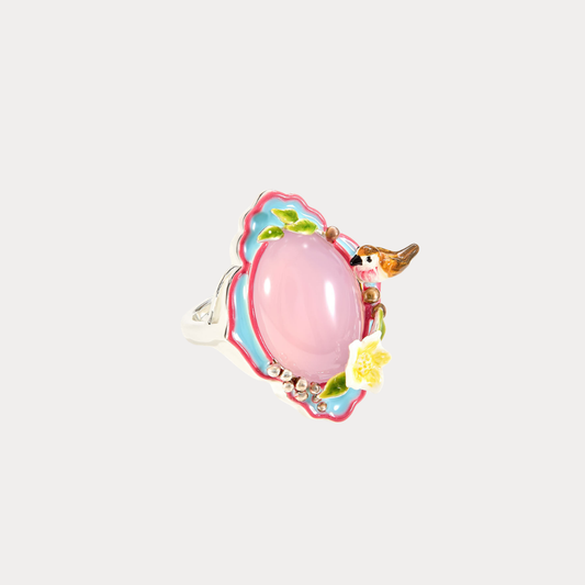 Pink Agate Garden Bird Ring