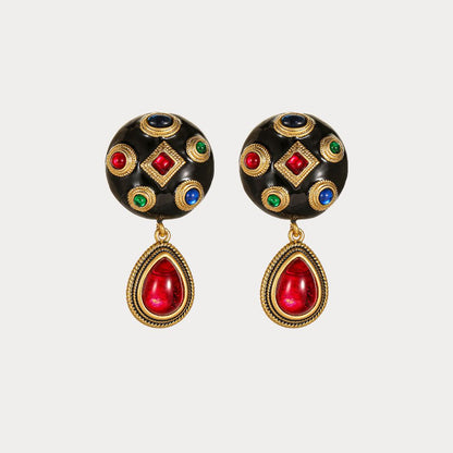 Vintage Gem Dome Drop Earrings