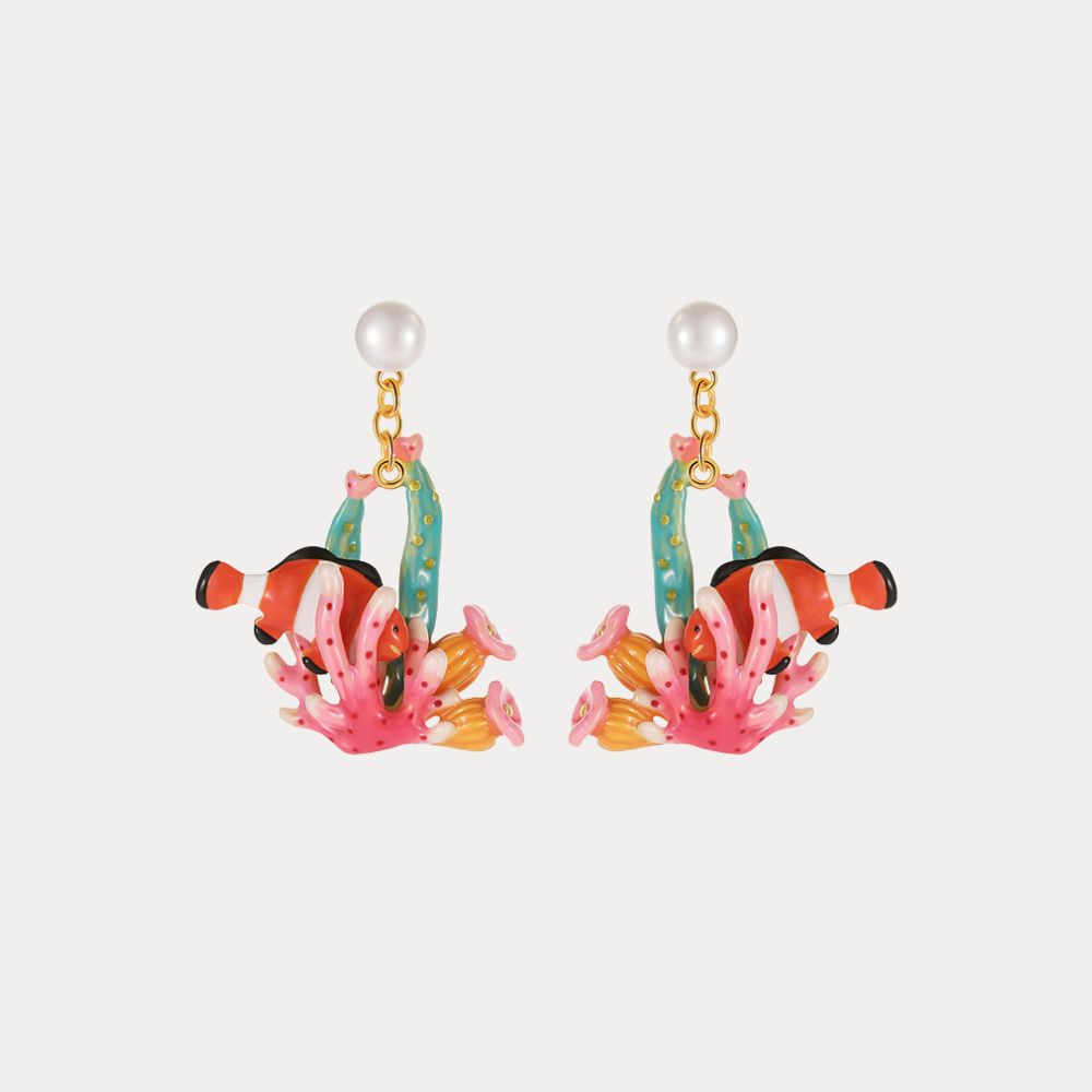 Coral Reef Clownfish Pearl Earring