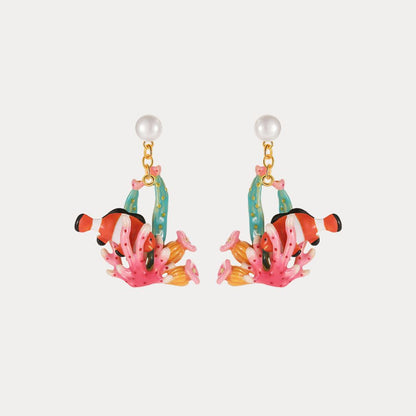 Coral Reef Clownfish Pearl Earring