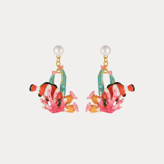 Coral Reef Clownfish Pearl Earring