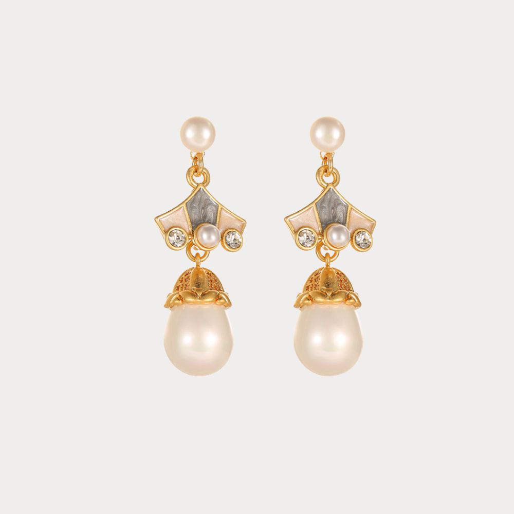 Vintage Petal Pearl Earrings