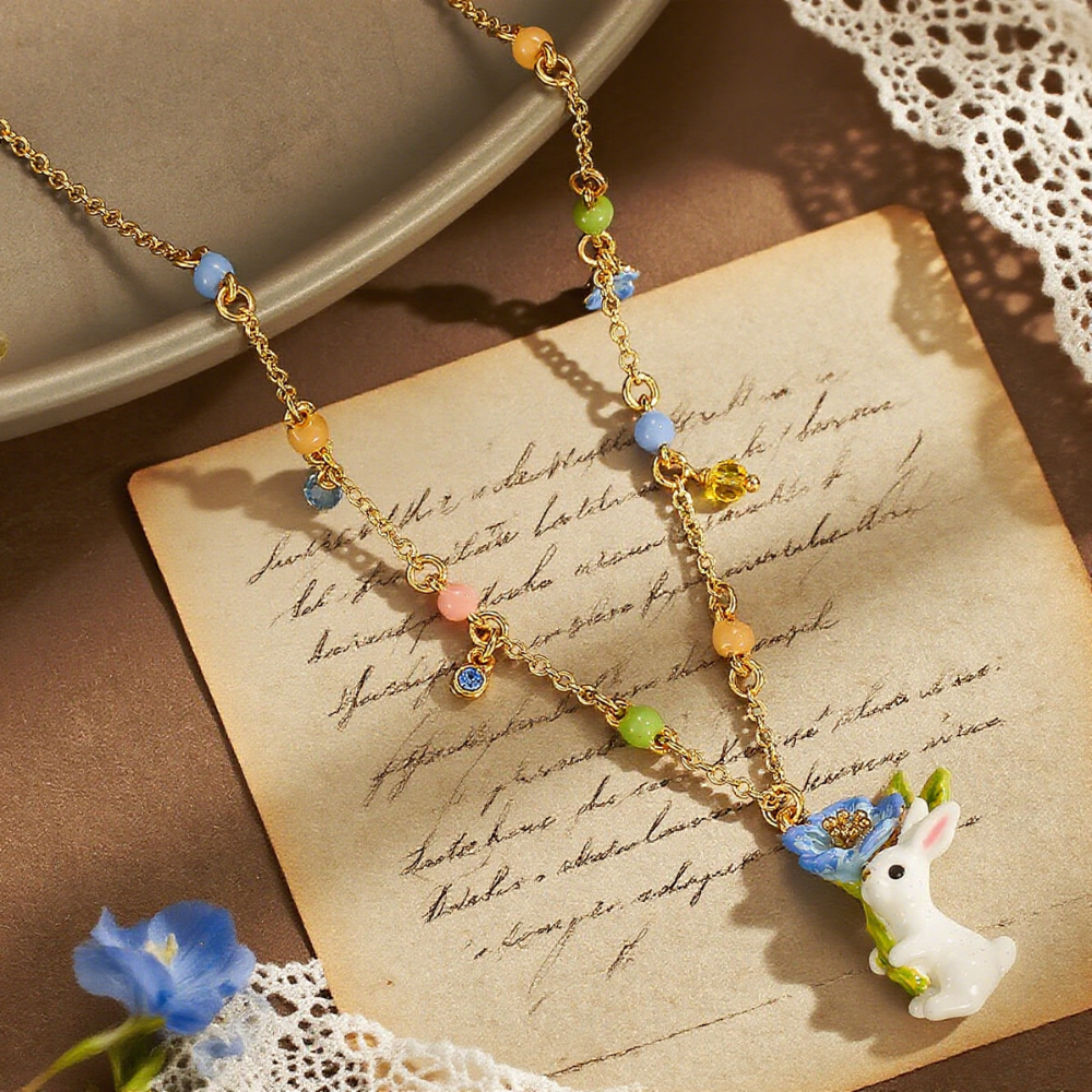 Cute Bunny With Flower Necklace